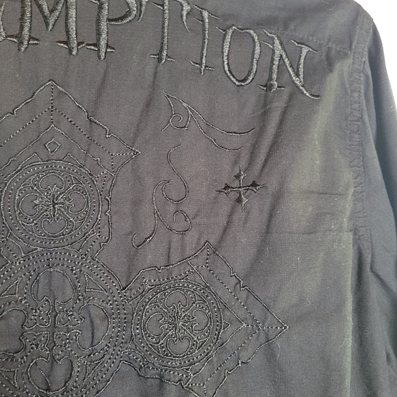 CJ Black Embroidered Redemption Long Sleeve Slim Fit Button Up Shirt Size M - Picture 12 of 14